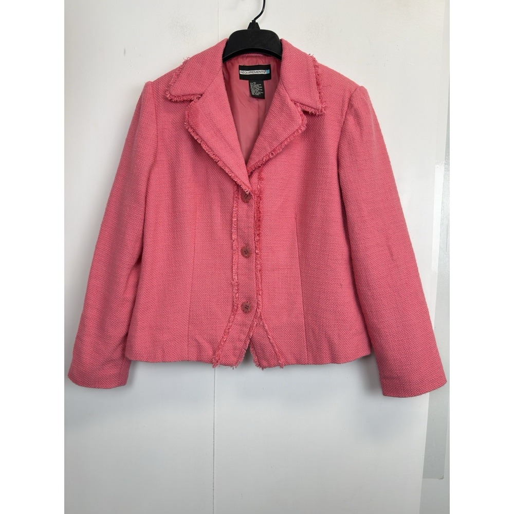 Requirements Women's Blazer Size 10 Textured Tweed Jacket Pink Cotton Blend